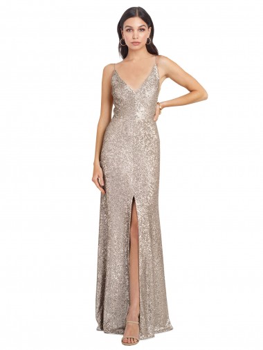 Boutique Argent Fourreau Col V Paillette Paillettes Scintillantes Longue Formelles Robes demoiselle d'honneur / Robes de soirée / Robes de bal