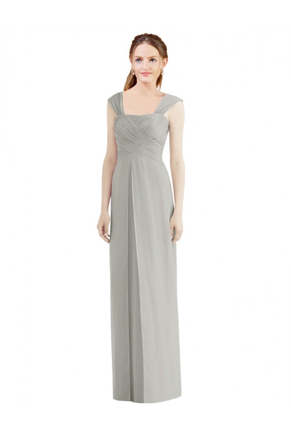 Boutique Argent Trapèze Bateau Mousseline Longue Robes demoiselle d'honneur
