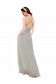 Boutique Argent Trapèze Bretelles spaghetti Col V Mousseline Longue Robes demoiselle d'honneur