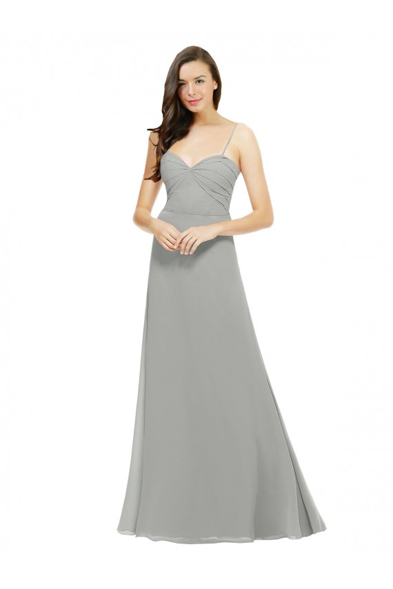Boutique Argent Trapèze Bretelles spaghetti Mousseline Longue Robes demoiselle d'honneur