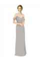 Boutique Argent Trapèze Épaule Dénudée Bretelles spaghetti Mousseline Dentelle Longue Robes demoiselle d'honneur