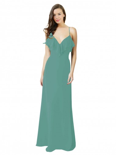 Boutique Argent islandais Trapèze Bretelles spaghetti Col V Mousseline Longue Robes demoiselle d'honneur