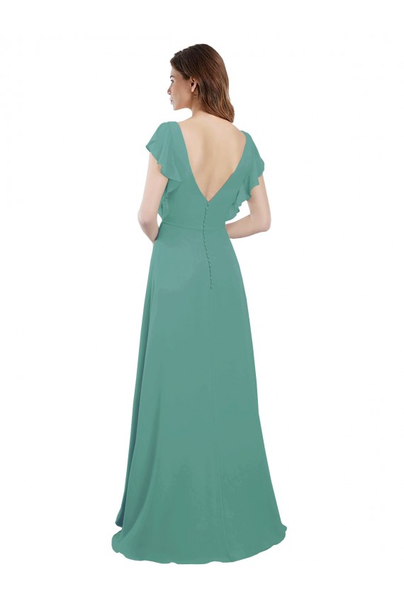 Boutique Argent islandais Trapèze Col V Mousseline Longue Robes demoiselle d'honneur
