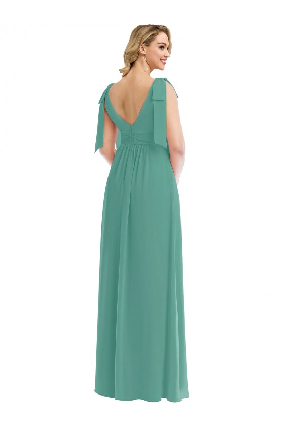 Boutique Argent islandais Trapèze Col V Mousseline Longue Robes demoiselle d'honneur