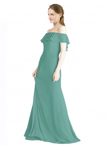 Boutique Argent islandais Trapèze Épaule Dénudée Mousseline Longue Robes demoiselle d'honneur