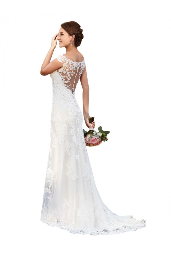 Boutique Blanc Fourreau Bateau Illusion Dentelle Robes de mariée