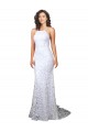 Boutique Blanc Fourreau Col Haut Balayage train Dentelle Robes de mariée