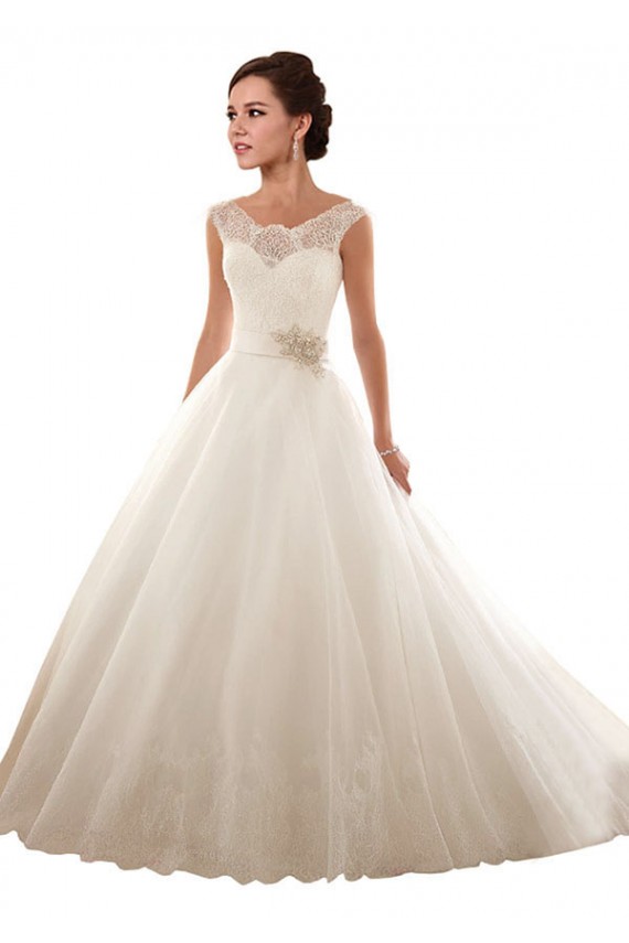 Boutique Blanc Princesse Épaule Dénudée Tulle Dentelle Robes de mariée