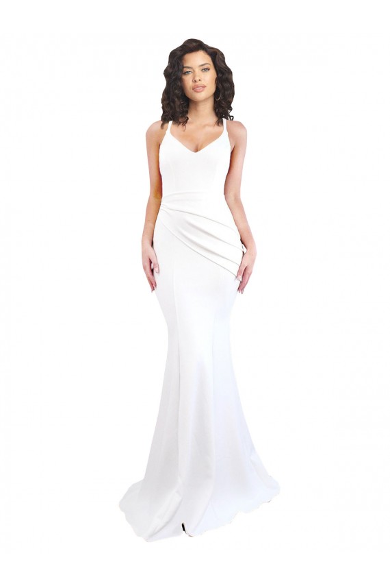 Boutique Blanc Sirène Bretelles spaghetti Col Haut Crêpe Stretch Longue Formelles Robes demoiselle d'honneur / Robes de soirée / Robes de bal