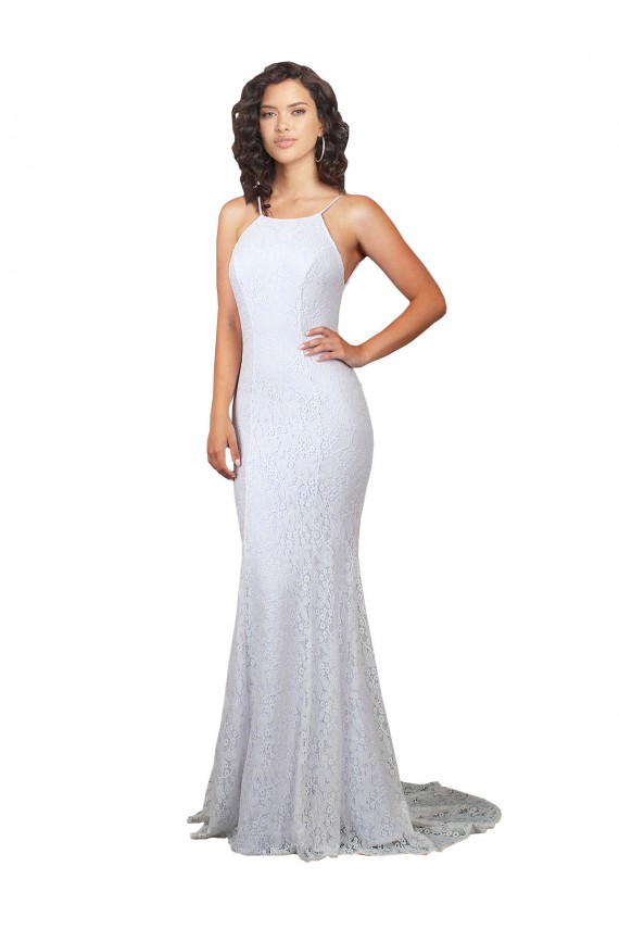 Boutique Blanc Sirène Col Haut Balayage train Dentelle Robes de mariée