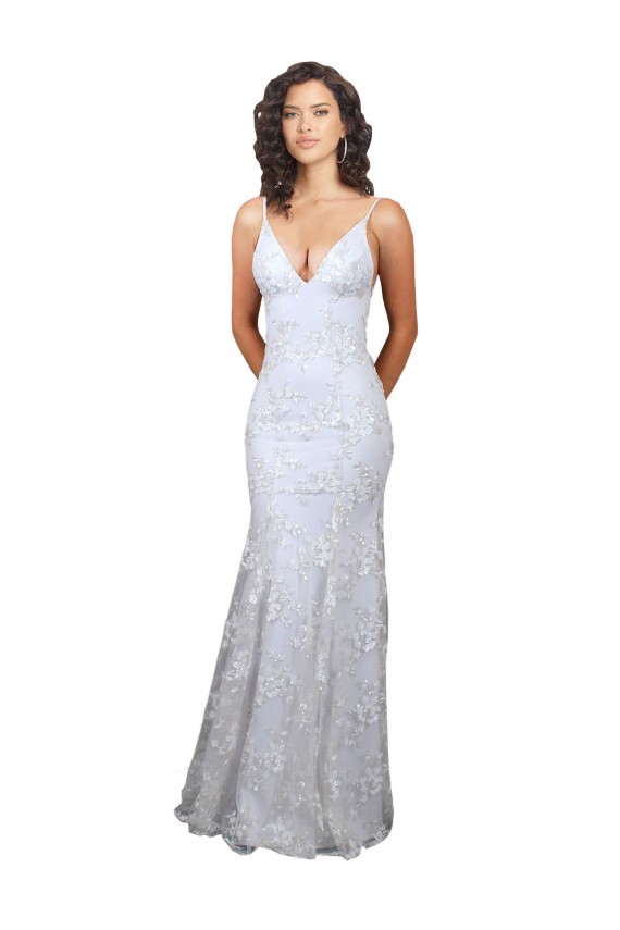 Boutique Blanc Sirène Col V Crêpe Stretch Paillette Tulle Longue Formelles Robes demoiselle d'honneur / Robes de soirée / Robes de bal