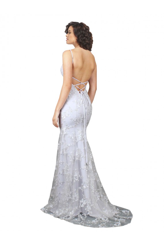Boutique Blanc Sirène Col V Crêpe Stretch Paillette Tulle Longue Formelles Robes demoiselle d'honneur / Robes de soirée / Robes de bal