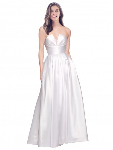 Boutique Blanc Trapèze Sans bretelle Satiné Stretch Longue Formelles Robes demoiselle d'honneur / Robes de soirée / Robes de bal