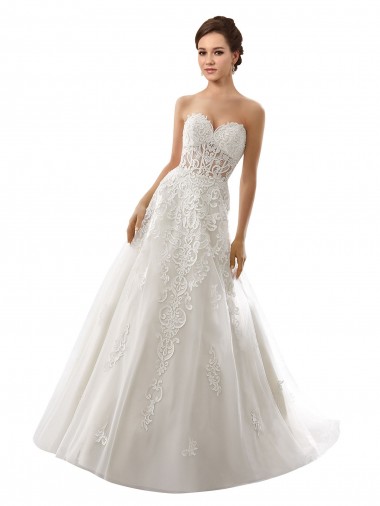 Boutique Blanc Trapèze Tulle Dentelle Robes de mariée