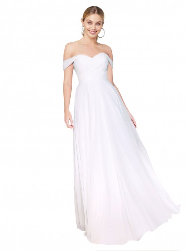 Boutique Blanc Trapèze Épaule Dénudée Mousseline Longue Formelles Robes demoiselle d'honneur / Robes de soirée / Robes de bal
