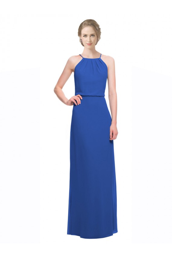 Boutique Bleu 135 Trapèze Bretelles spaghetti Mousseline Longue Robes demoiselle d'honneur