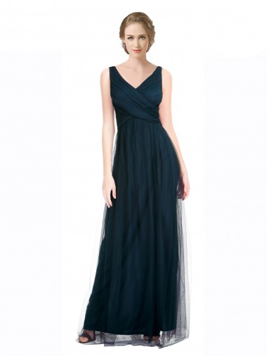 Boutique Bleu 7 Trapèze Col V Tulle Longue Robes demoiselle d'honneur