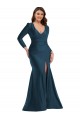 Boutique Bleu Atlantic Sirène Col V Satiné Soyeux Longue Formelles Robes demoiselle d'honneur / Robes de soirée / Robes de bal