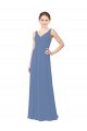 Boutique Bleu Windsor Fourreau Col V Mousseline Longue Robes demoiselle d'honneur