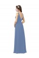 Boutique Bleu Windsor Fourreau Col V Mousseline Longue Robes demoiselle d'honneur