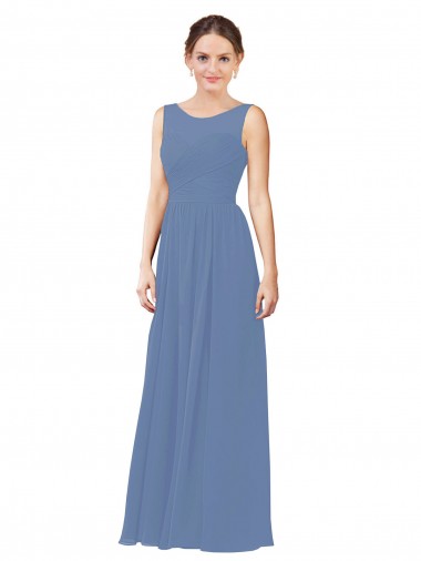 Boutique Bleu Windsor Fourreau Illusion Mousseline Longue Robes demoiselle d'honneur