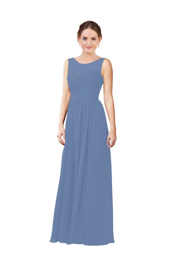 Boutique Bleu Windsor Fourreau Illusion Mousseline Longue Robes demoiselle d'honneur