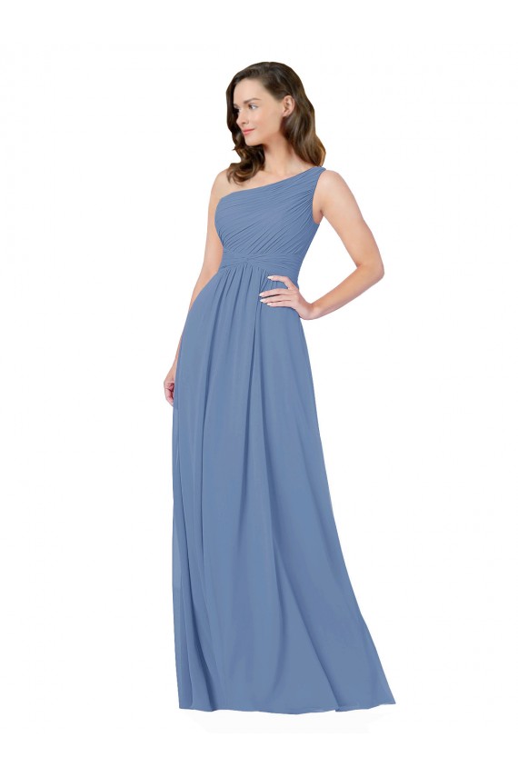 Boutique Bleu Windsor Fourreau Mousseline Longue Robes demoiselle d'honneur