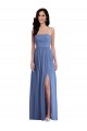 Boutique Bleu Windsor Trapèze Bretelles spaghetti Mousseline Longue Robes demoiselle d'honneur
