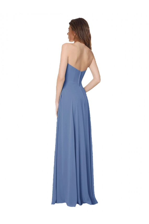 Boutique Bleu Windsor Trapèze Sans bretelle Mousseline Longue Robes demoiselle d'honneur