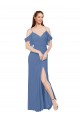Boutique Bleu Windsor Trapèze Épaule Dénudée Mousseline Longue Robes demoiselle d'honneur
