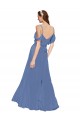 Boutique Bleu Windsor Trapèze Épaule Dénudée Mousseline Longue Robes demoiselle d'honneur