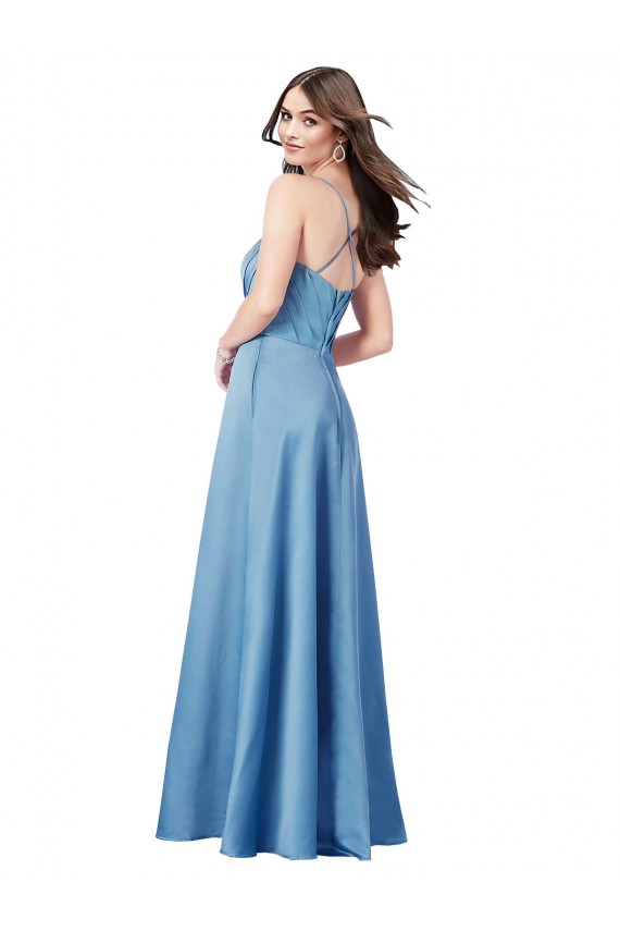Boutique Bleu ciel Fourreau Bretelles spaghetti Col Carré Satiné Longue Formelles Robes demoiselle d'honneur / Robes de soirée / Robes de bal