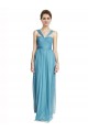 Boutique Bleu ciel Trapèze Bretelles spaghetti Col V Tulle Longue Robes demoiselle d'honneur