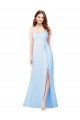 Boutique Bleu ciel clair Fourreau Bretelles spaghetti Col Carré Mousseline Longue Robes demoiselle d'honneur