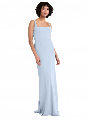 Boutique Bleu ciel clair Fourreau Col Carré Crêpe Stretch Longue Robes demoiselle d'honneur / Robes de bal