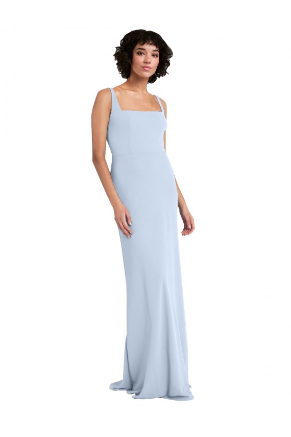 Boutique Bleu ciel clair Fourreau Col Carré Crêpe Stretch Longue Robes demoiselle d'honneur / Robes de bal