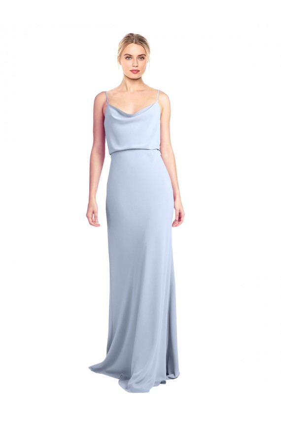 Boutique Bleu ciel clair Fourreau Col Haut Crêpe Stretch Longue Formelles Robes demoiselle d'honneur / Robes de soirée / Robes de bal