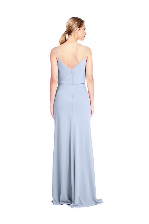 Boutique Bleu ciel clair Fourreau Col Haut Crêpe Stretch Longue Formelles Robes demoiselle d'honneur / Robes de soirée / Robes de bal
