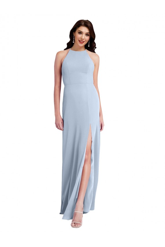 Boutique Bleu ciel clair Fourreau Licou Col Haut Crêpe Stretch Longue Formelles Robes demoiselle d'honneur / Robes de soirée / Robes de bal