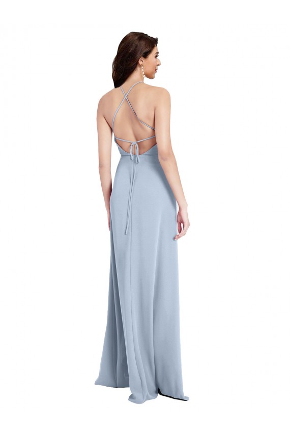 Boutique Bleu ciel clair Fourreau Licou Col Haut Crêpe Stretch Longue Formelles Robes demoiselle d'honneur / Robes de soirée / Robes de bal