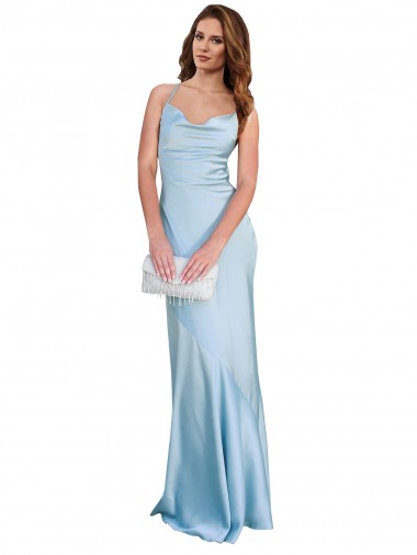 Boutique Bleu ciel clair Fourreau Satiné Soyeux Longue Formelles Robes demoiselle d'honneur / Robes de soirée / Robes de bal