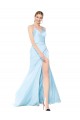 Boutique Bleu ciel clair Sirène Col Haut Bretelles spaghetti Satiné Stretch Longue Formelles Robes demoiselle d'honneur / Robes de soirée / Robes de bal