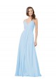 Boutique Bleu ciel clair Trapèze Bretelles spaghetti Col V Mousseline Longue Robes demoiselle d'honneur