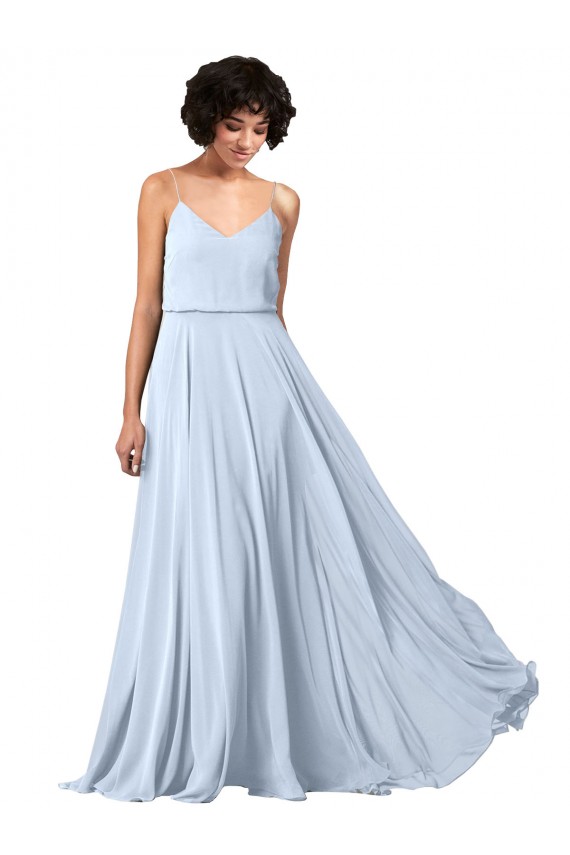 Boutique Bleu ciel clair Trapèze Bretelles spaghetti Col V Mousseline Longue Robes demoiselle d'honneur