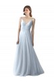 Boutique Bleu ciel clair Trapèze Bretelles spaghetti Col V Tulle Longue Robes demoiselle d'honneur