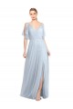 Boutique Bleu ciel clair Trapèze Bretelles spaghetti Col V Tulle Longue Robes demoiselle d'honneur