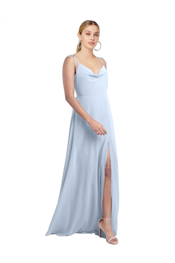 Boutique Bleu ciel clair Trapèze Bretelles spaghetti Mousseline Longue Robes demoiselle d'honneur