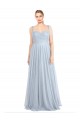Boutique Bleu ciel clair Trapèze Bretelles spaghetti Tulle Longue Robes demoiselle d'honneur