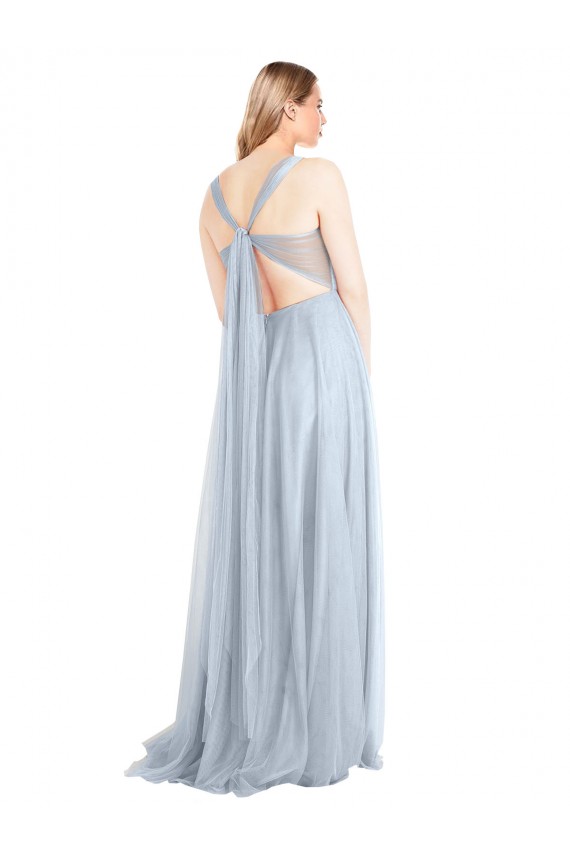Boutique Bleu ciel clair Trapèze Bretelles spaghetti Tulle Longue Robes demoiselle d'honneur