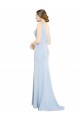 Boutique Bleu ciel clair Trapèze Col Bateau Col Haut Mousseline Longue Robes demoiselle d'honneur